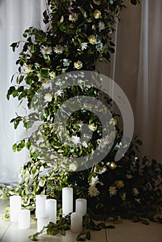 Flowers decorations during outdoor wedding ceremony