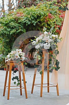 Flowers decorations during outdoor wedding ceremony