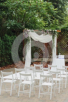 Flowers decorations during outdoor wedding ceremony