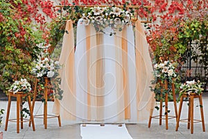 Flowers decorations during outdoor wedding ceremony