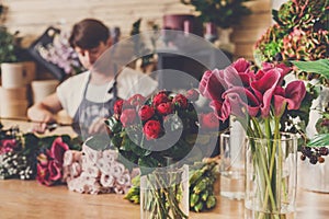 Flowers delivery shop and florist unfocused photo