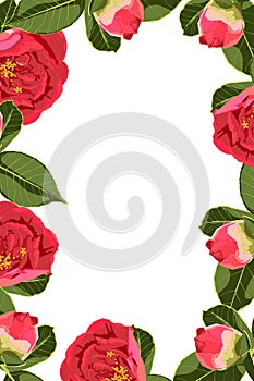 Flowers design border frame template with green leaves and red roses peony flowers couple.