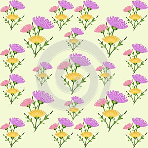 Flowers of different colors on a gentle yellow background. Filling with a floral pattern.