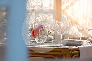 Flowers on the dining table.