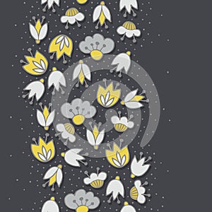 Flowers on dotted dark seamless vertical border