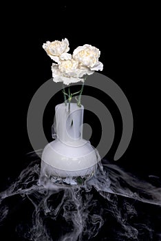 Flowers and dry ice in a vase