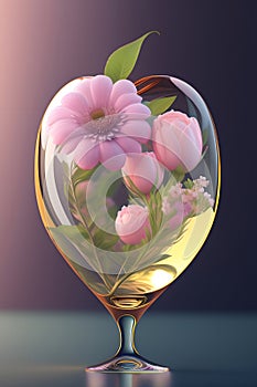 Flowers encased in an anatomical glass heart