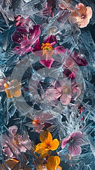 Flowers encased in ice