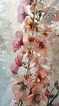 Flowers entrapped in ice