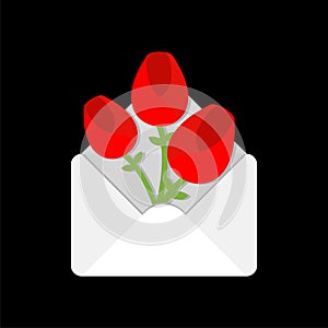 Flowers in envelope. Love letter. Valentine`s Day Message