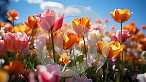 Flowers field in the sunny day, with clearly sky,