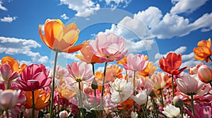 Flowers field in the sunny day, with clearly sky,