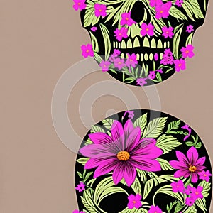 flowers floral pattern funky Skull background Print for textile, home decor, wallpaper, gift wrap  Generative AI