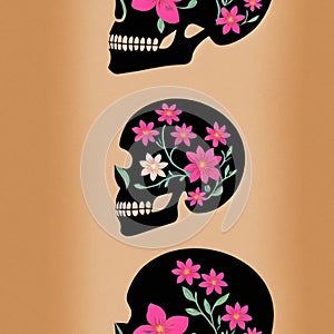 flowers floral pattern funky Skull background Print for textile, home decor, wallpaper, gift wrap  Generative AI