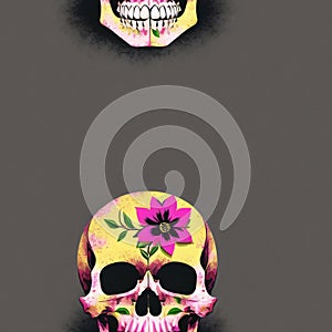 flowers floral pattern funky Skull background Print for textile, home decor, wallpaper, gift wrap  Generative AI
