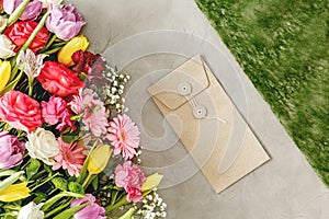 Flowers on florist`s worktable