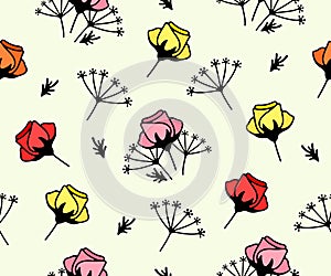 Flowers, floristics, floweret and floral, seamless vector background and pattern