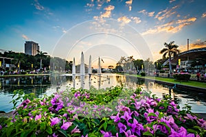 Flowers and fountains at sunset at Rizal Park, in Ermita, Manila