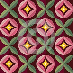 Flowers or fruits and leaves nature background. Abstract geometric seamless pattern. Geometric decorative ornament in retro vintag