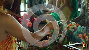 Flowers and fruits for offering at the Yagya fire ceremony hindu