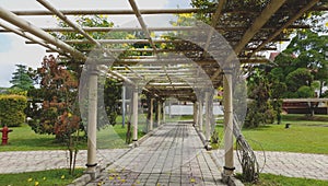 Garden hall in campus with walk pathway