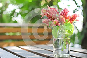 Flowers in glass bottles