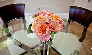 Flowers on glass table