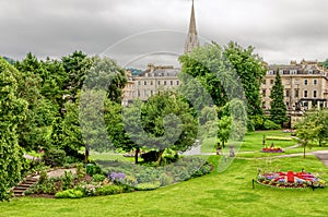 Flowers and grass in public park, Bath, England