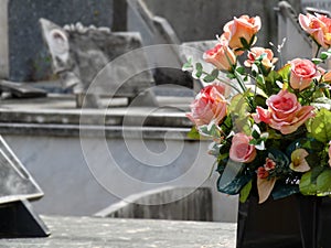 Flowers on a gravestone