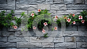 flowers gray brick background