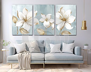The flowers have gold highlights in the style of light gray and light goldd rawing.