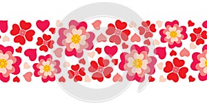 Flowers and hearts horizontal pattern seamless