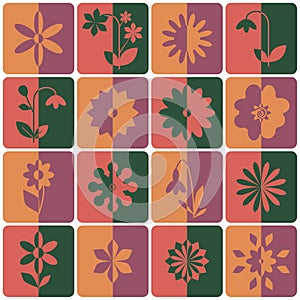 Flowers icon set with shadows half