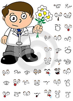 Flowers kid doctor cartoon expresion set