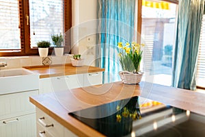 Flowers on kitchen counter