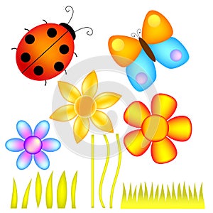 Flowers, Lady Bug and Butterfly