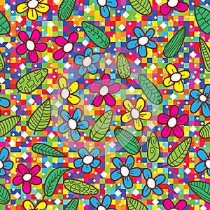 Flowers leaves colorful mosaic pattern