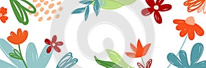 Flowers and leaves horizontal background. Floral spring backdrop wallpaper