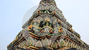 Flowers And Leaves Made Of Multi Color Ceramic Tiles Decorated On Old Pagoda