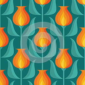 Flowers and leaves. Mid-century modern art vector background. Abstract geometric seamless pattern.