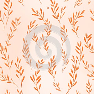 Flowers, leaves and plants pattern in peach fuzz color.Pencil, hand drawn botanical seamless pattern