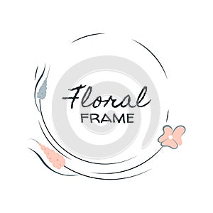 flowers leaves round border frame. Seamless wreath circle shape. Wreath floral design, text frame. vector illustration