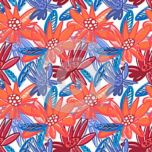 Flowers and leaves seamless pattern