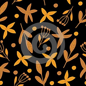 flowers, leaves seamless pattern. doodle hand drawn minimalism simple. wallpaper, textiles, wrapping paper. brown