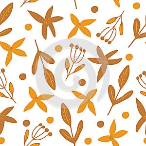 flowers, leaves seamless pattern. doodle vector hand drawn minimalism simple. wallpaper, textiles, wrapping paper. brown