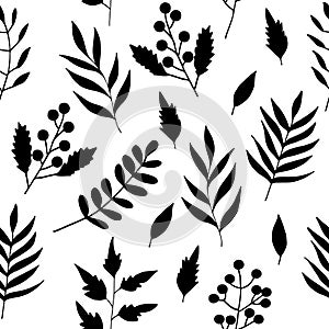 flowers and leaves seamless pattern hand drawn. vector, minimalism, scandinavian, monochrome, trendy colors 2022. simple