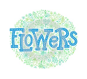 Flowers lettering with doodle