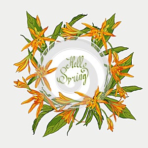 Flowers Lilies round frame, hello spring