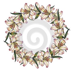 Flowers Lily of Watercolor Garland. Illustration for Design.