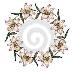 Flowers Lily Wreath. Graphic Illustration for Design.